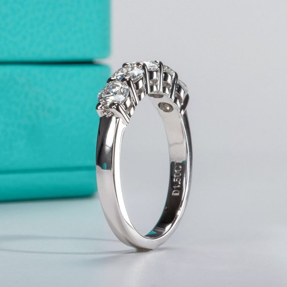 #Certified 1.5 ct. t.w. Moissanite Diamond 5 Stone Half Eternity Band Ring NEW - Picture 8 of 12